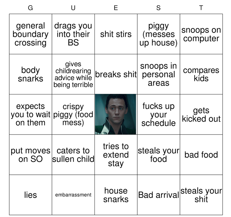 Illustration for article titled Unwanted House Guest Bingo